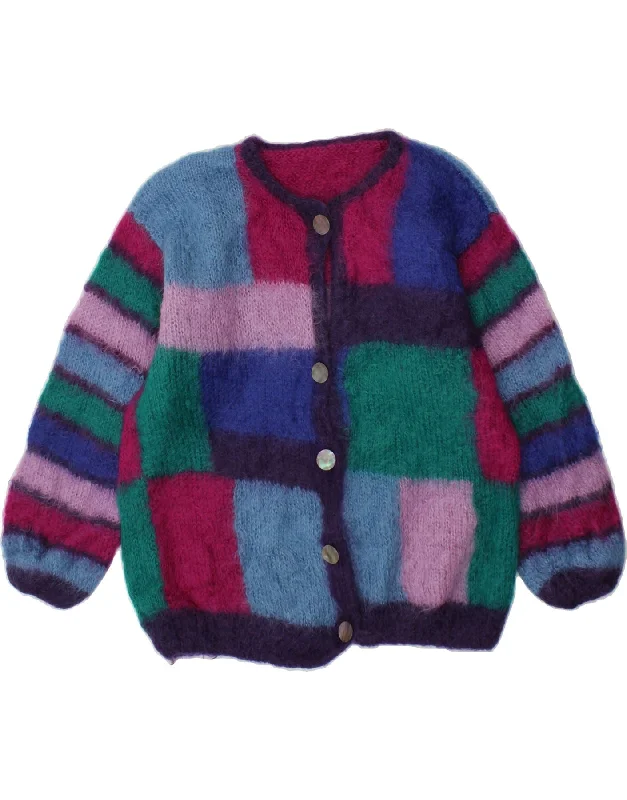 VINTAGE Womens Cardigan Sweater UK 18 XL Multicoloured Patchwork Front Pockets Side Pockets Patch Pockets