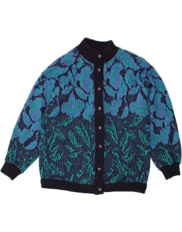 ST. BERNARD Womens Cardigan Sweater UK 10/12 Medium Navy Blue Floral Wool Fabric Cashmere Fabric Tweed Fabric ST. BERNARD Womens Cardigan Sweater UK 10/12 Medium Navy Blue Floral Wool Fabric Cashmere Fabric Tweed Fabric