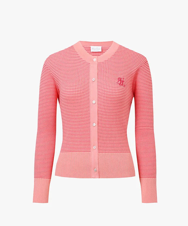 [Final Sale] FAIRLIAR Mini Waffle Cardigan (Pink Coral) Lace Blend Ribbed Blend Corduroy Blend