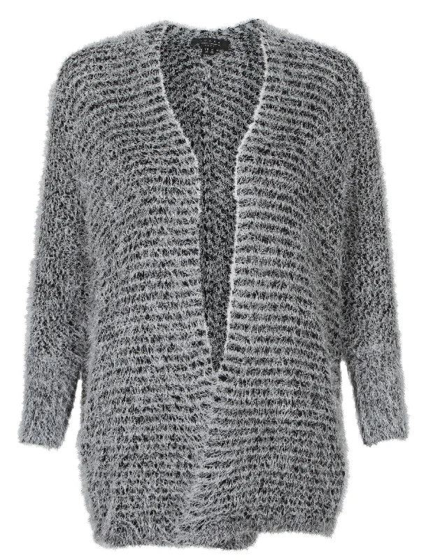 Womens Striped Loose Fit Cardigan in Anthracite Nylon Fabric Polyester Fabric Spandex Fabric Womens Striped Loose Fit Cardigan in Anthracite Nylon Fabric Polyester Fabric Spandex Fabric