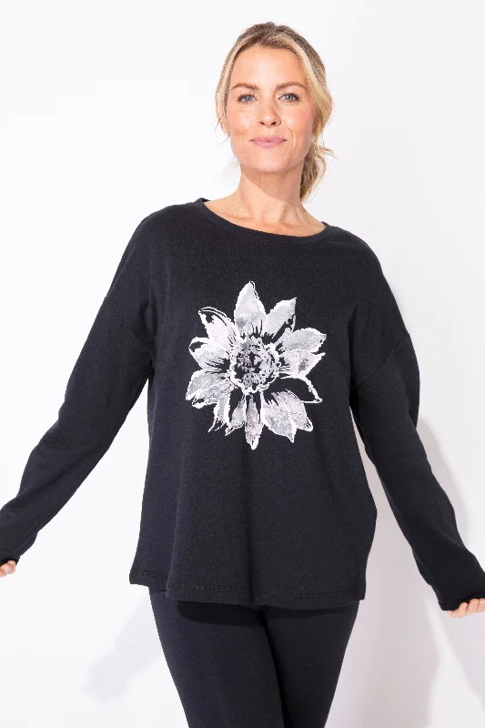 ESCAPE - PAINTED FLOWER PULLOVER Tapered Sleeve Pullover