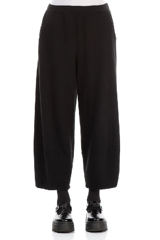 Loose Black Rib Cotton Wool Trousers Trousers sophisticated sleek