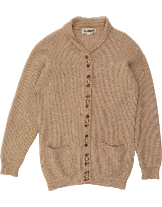 AMARANTO Womens Cardigan Sweater UK 14 Medium Beige Lambswool Asymmetrical,ymmetric Pencil Cardigan AMARANTO Womens Cardigan Sweater UK 14 Medium Beige Lambswool Asymmetrical,ymmetric Pencil Cardigan