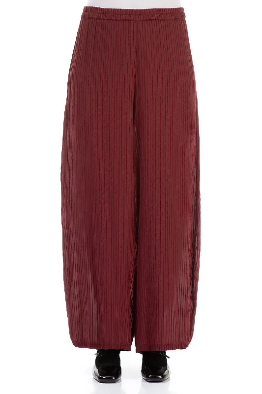 Wide Dark Red Silk Viscose Trousers Chinos Cotton Straight Leg