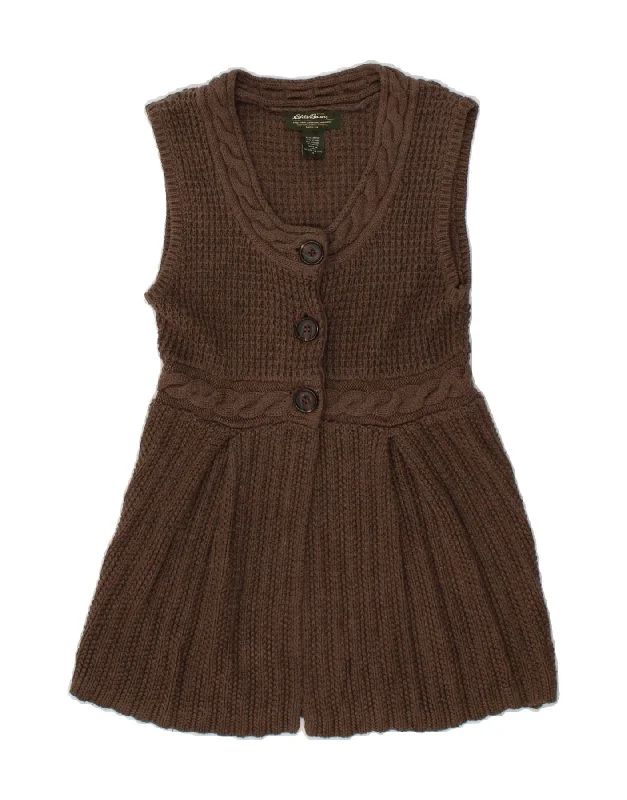 EDDIE BAUER Womens Longline Sleeveless Cardigan Sweater UK 8 Small Brown Solid Color Striped Floral Print EDDIE BAUER Womens Longline Sleeveless Cardigan Sweater UK 8 Small Brown Solid Color Striped Floral Print