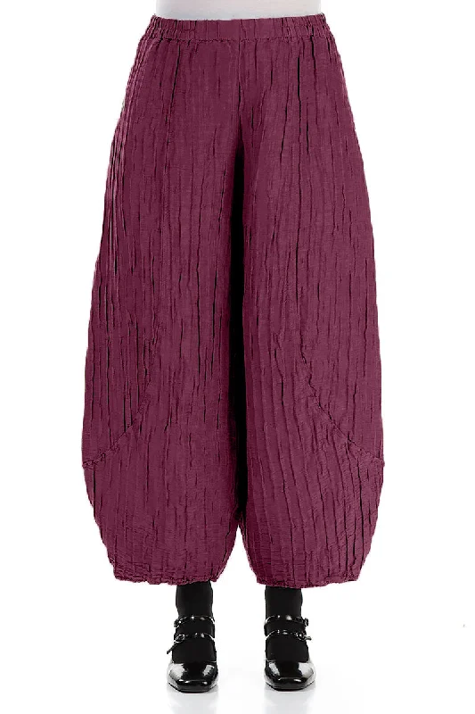 Taper Crinkled Magenta Silk Linen Trousers Trousers chic elegant