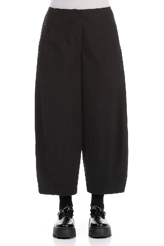 Cropped Wide Black Cotton Trousers Trousers Ceremony Elegant