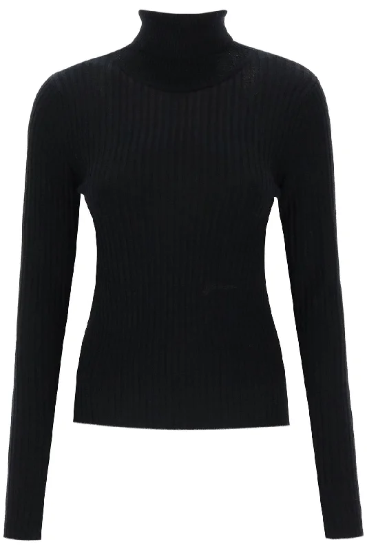 Turtleneck Sweater With Back Cut Out - Nero Denim Fabric Leather Fabric Suede Fabric Turtleneck Sweater With Back Cut Out - Nero Denim Fabric Leather Fabric Suede Fabric