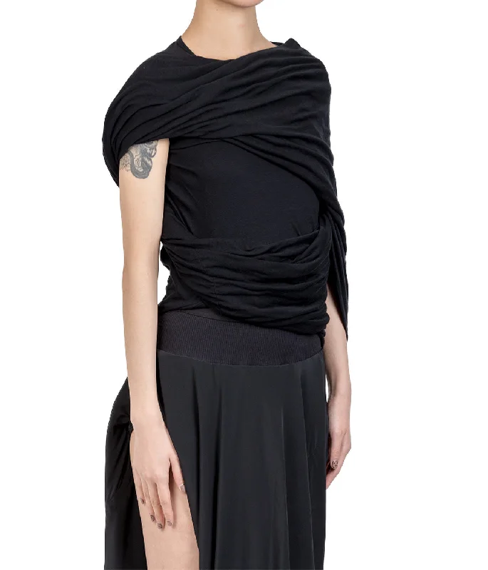 Black Draped Garland Sweater Open Front Closed Front Wrap Front