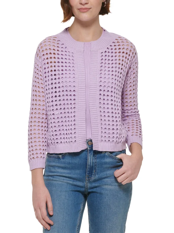 Women's Open Stitch Cardigan,Light Purple Zippered Buttoned Snapped