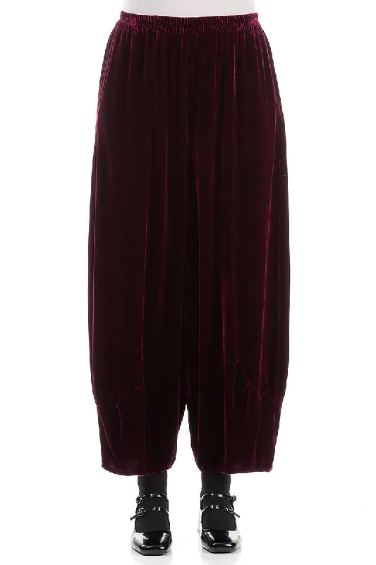 Loose Magenta Silk Velvet Trousers Trousers versatile all-occasion