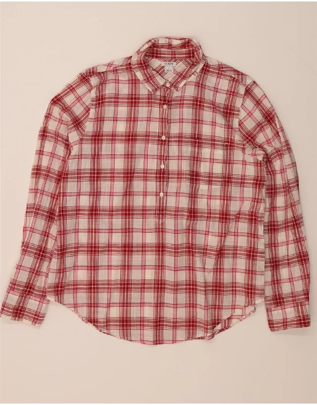 J. CREW Womens Pullover Shirt Large Red Check Cotton Puff Sleeve Stylish