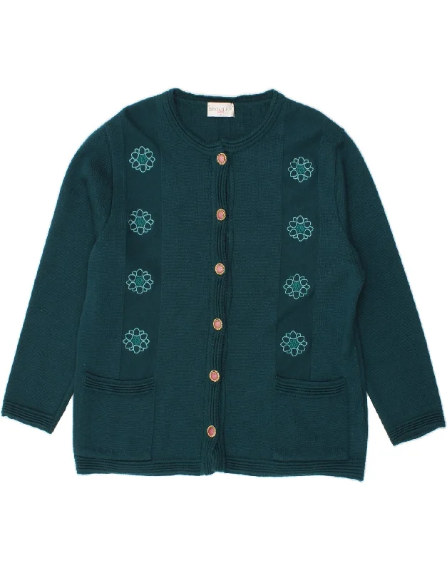 BROMLEY  Womens Cardigan Sweater UK 14 Medium Green Merino Wool Fitted Loose Oversized