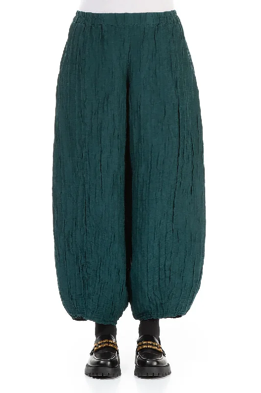 Taper Emerald Crinkled Silk Linen Trousers Trousers Gym Athletic