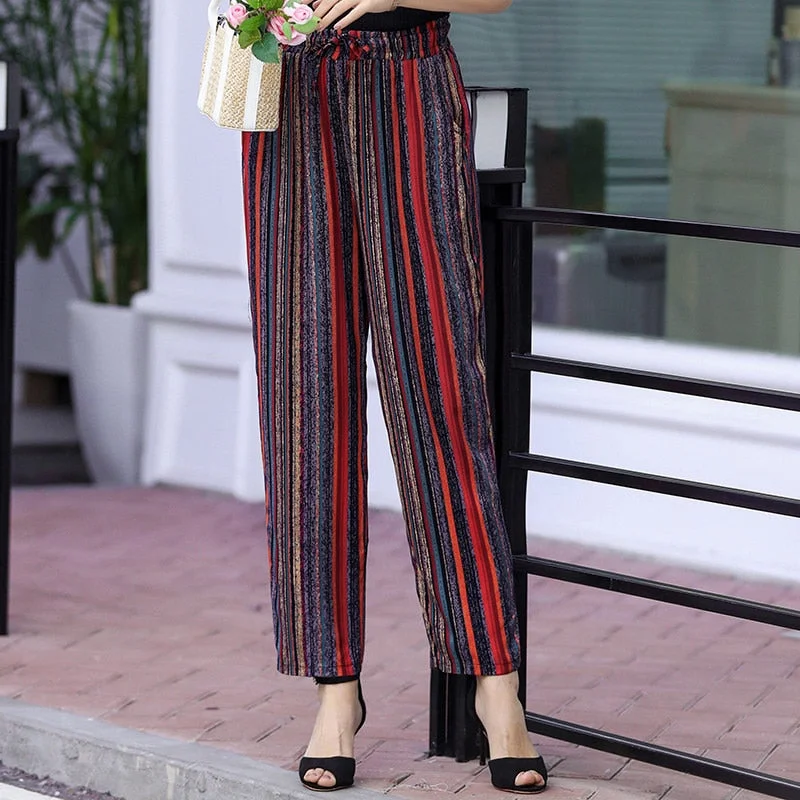 Summer Beach Harem Pants Women Bottoms Casual Bloomers Printed Loose High Waist Trousers Women Elastic Waist Wide Leg Pants Trousers Formal Black