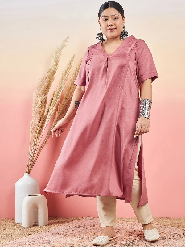 Sztori V-Neck Straight Kurta With Trouser Trousers Pleated Formal