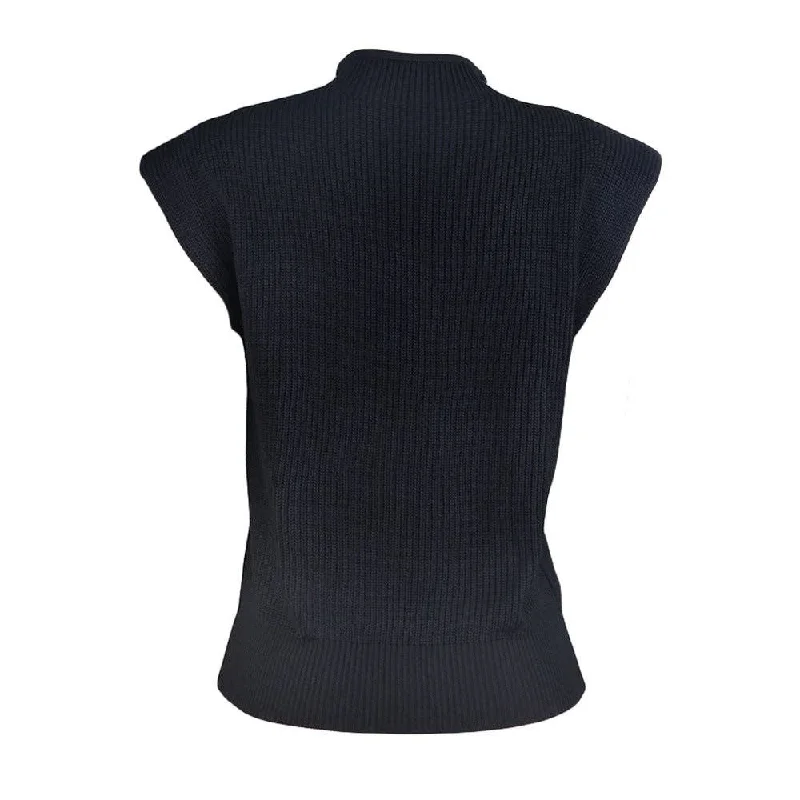 Ladies Solid High Neck Sleeveless Sweater Top Seamless Knitted Crochet