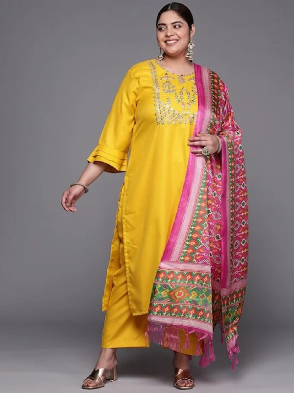Sztori Plus Size Yoke Design Pure Cotton Kurta With Trousers & Dupatta Trousers fashionable trendy