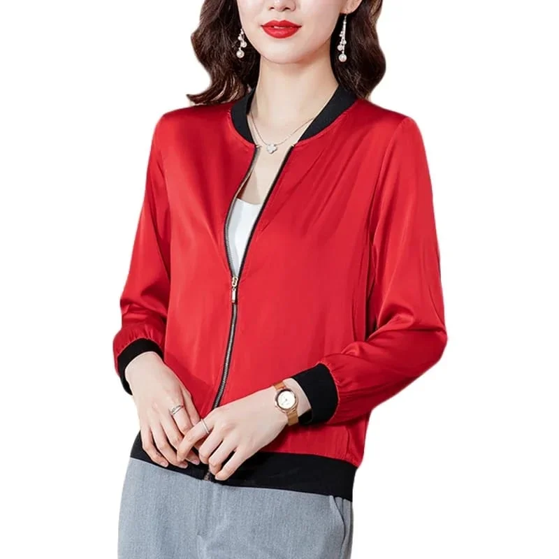 Women's Fashion Korean Summer Style Silk Jacket M 503819 Oversized Jacket Tailored Jacket Straight Jacket