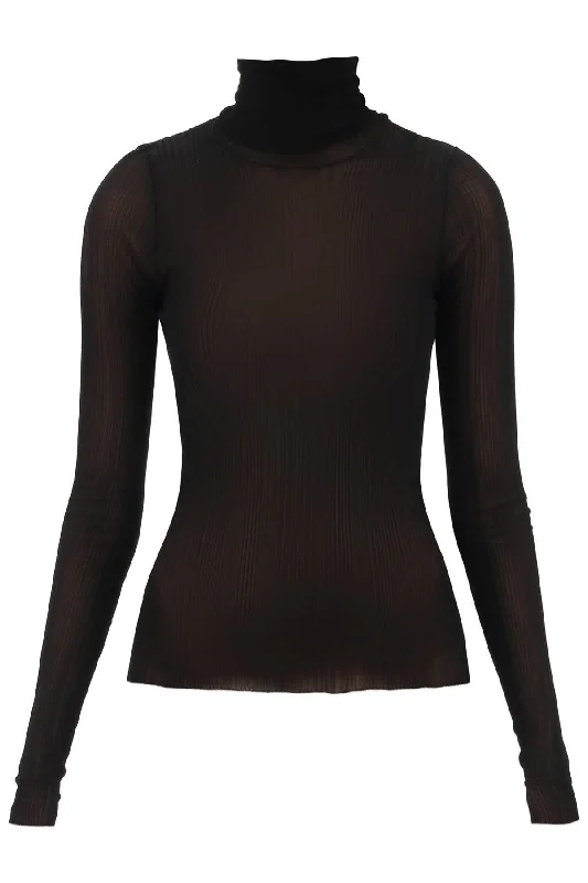 Turtleneck Sweater In Transparent Knit - Black Front Pockets Side Pockets Patch Pockets Turtleneck Sweater In Transparent Knit - Black Front Pockets Side Pockets Patch Pockets