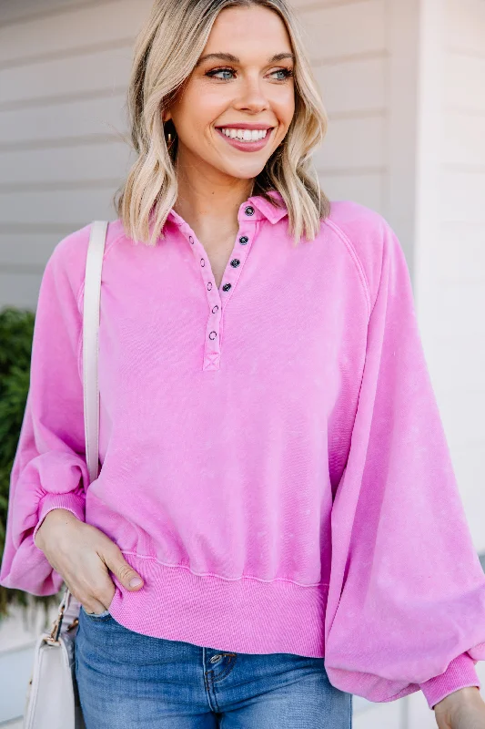 Look It Up Mauve Pink Half Snap Pullover Jewel Neck Pullover