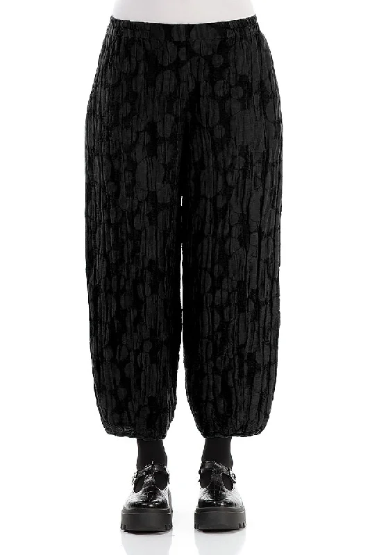 Cropped Taper Black Circle Silk Linen Trousers Trousers Culottes Wide Leg