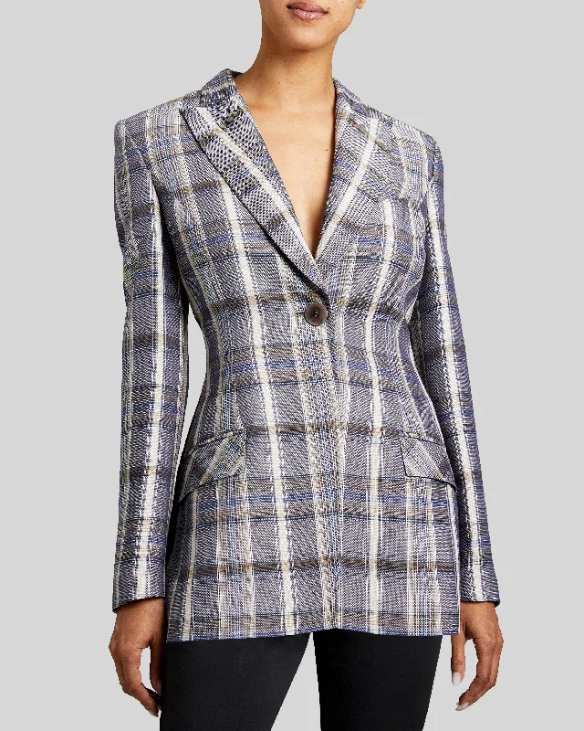 NELLI Single-Button Jacket in Modern Plaid Tiered Jacket Buttoned Jacket Zippered Jacket