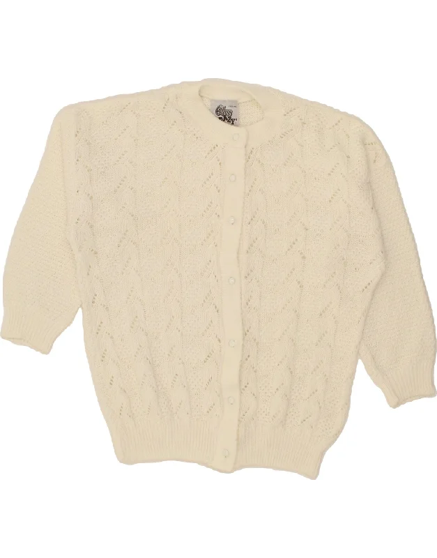 VINTAGE Womens 3/4 Sleeve Cardigan Sweater One Size White Collared Crew Neck Turtle Neck