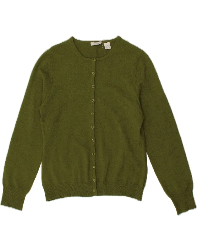 VINTAGE Womens Cardigan Sweater UK 14 Large Green Cashmere Mesh Blend Leather Blend Suede Blend VINTAGE Womens Cardigan Sweater UK 14 Large Green Cashmere Mesh Blend Leather Blend Suede Blend