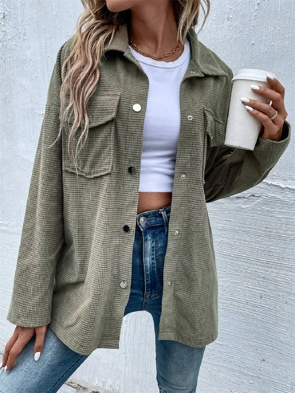 Hazel Blues® | Snap Down Collared Neck Drop Shoulder Jacket Front Pockets Side Pockets Patch Pockets Hazel Blues® | Snap Down Collared Neck Drop Shoulder Jacket Front Pockets Side Pockets Patch Pockets
