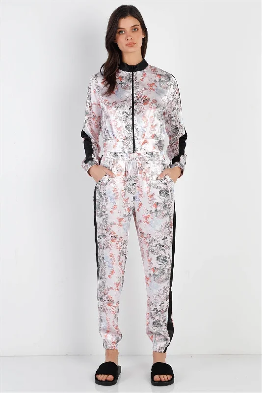 Black Contrast Satin Effect Multi Color Print Zip-up Jacket & Pants Set Toggled Jacket Drawstring Jacket Belted Jacket Black Contrast Satin Effect Multi Color Print Zip-up Jacket & Pants Set Toggled Jacket Drawstring Jacket Belted Jacket