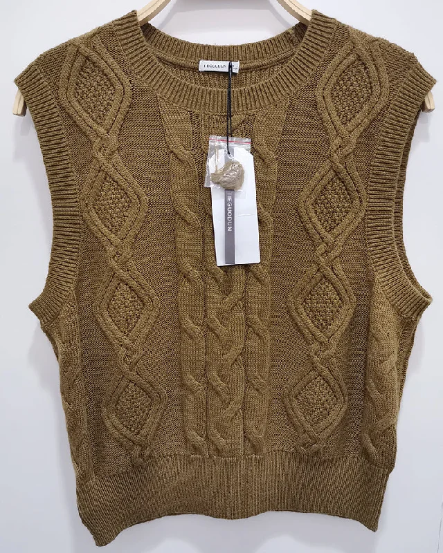 TIEGUODUN pullover sweater,Women Knit Sweater Vest with Shirt Crewneck Hollow Trendy Solid Color Sweater Vest Fashion Casual Sleeveless Vest Top(brown) Sweater Knitwear Pullover