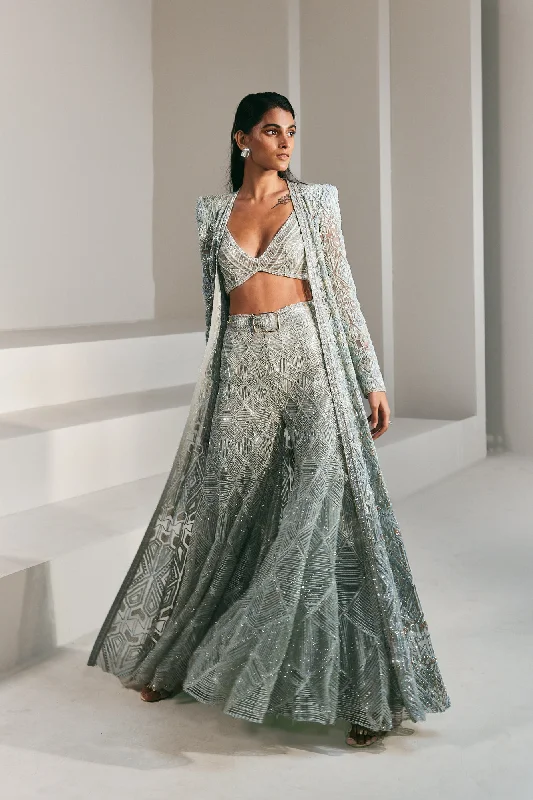 Azaliya Green Lehenga Set With Hand Embroidered Long Jacket And Bustier Rayon Fabric Velvet Fabric Corduroy Fabric Azaliya Green Lehenga Set With Hand Embroidered Long Jacket And Bustier Rayon Fabric Velvet Fabric Corduroy Fabric