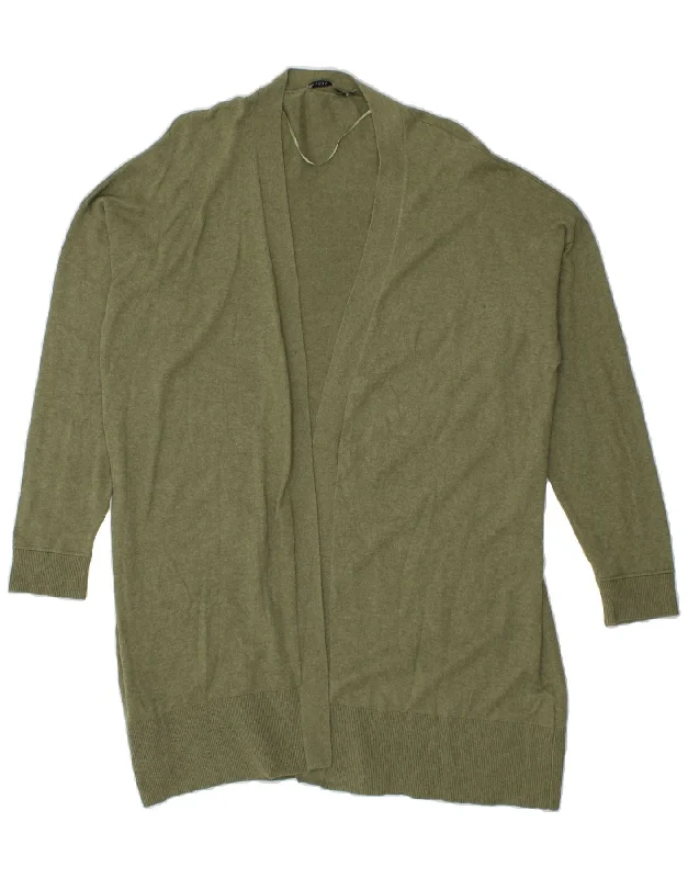 OASIS Womens Longline Cardigan Sweater UK 18 XL Khaki Cotton Elasticated Padded Insulated OASIS Womens Longline Cardigan Sweater UK 18 XL Khaki Cotton Elasticated Padded Insulated