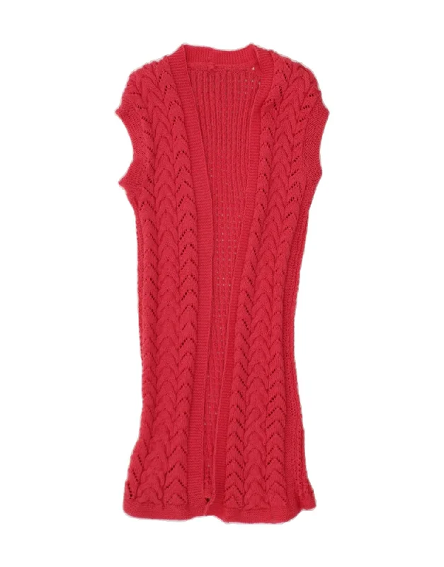 VINTAGE Womens Longline Sleeveless Cardigan Sweater UK 8 Small Red Toggled Drawstring Belted VINTAGE Womens Longline Sleeveless Cardigan Sweater UK 8 Small Red Toggled Drawstring Belted