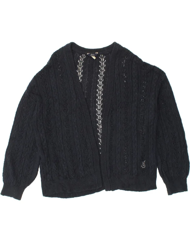 JULES Womens Open Cardigan Sweater UK 14 Large Navy Blue Acrylic Solid Color Striped Floral Print JULES Womens Open Cardigan Sweater UK 14 Large Navy Blue Acrylic Solid Color Striped Floral Print