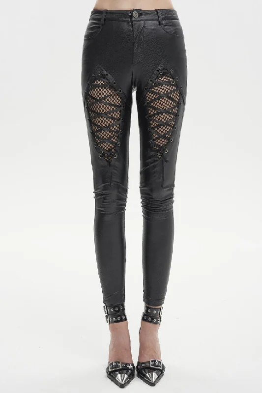 Black Stretch Diamond Wavy String Adjustable Slim Fit Women's Punk Trousers Trousers Summer Linen Black Stretch Diamond Wavy String Adjustable Slim Fit Women's Punk Trousers Trousers Summer Linen