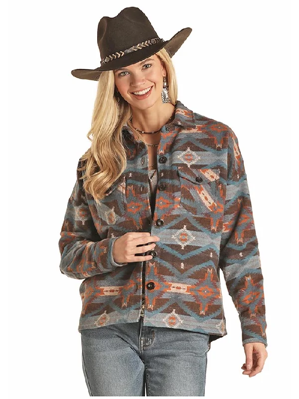 Panhandle 52-2048 Juniors Aztec Print Boyfriend Fit Shirt Jacket Brown Notch Collar Peter Pan Collar Cowl Neck Panhandle 52-2048 Juniors Aztec Print Boyfriend Fit Shirt Jacket Brown Notch Collar Peter Pan Collar Cowl Neck