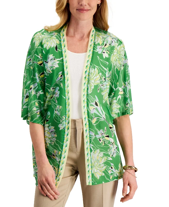 JM Collection Floral-Print Open-Front Cardigan Neon metallic Matte