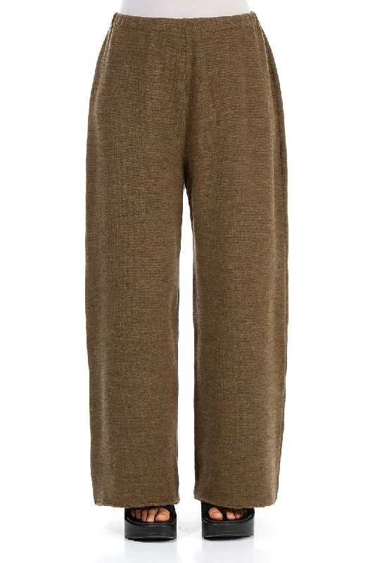 Wide Khaki Knitted Wool Trousers Trousers stylish modern