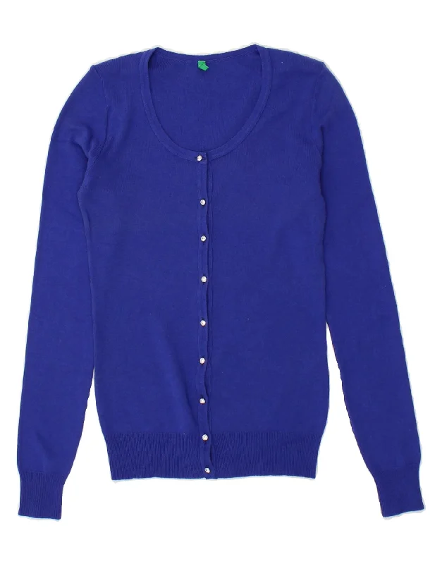 BENETTON Womens Cardigan Sweater UK 8 Small Blue Cotton Terry Terry Cloth Terry Knit BENETTON Womens Cardigan Sweater UK 8 Small Blue Cotton Terry Terry Cloth Terry Knit