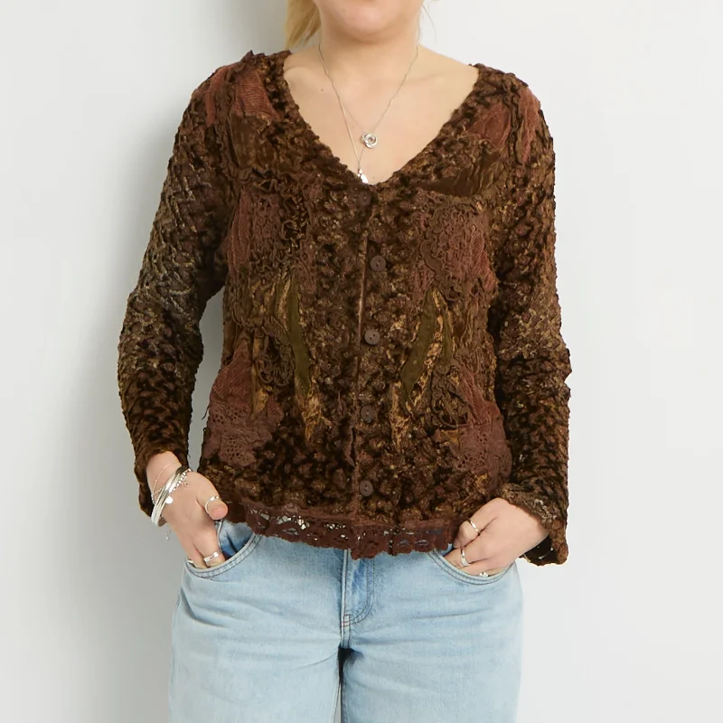 Textured Knitted Cardigan - UK 12 Lace Blend Ribbed Blend Corduroy Blend