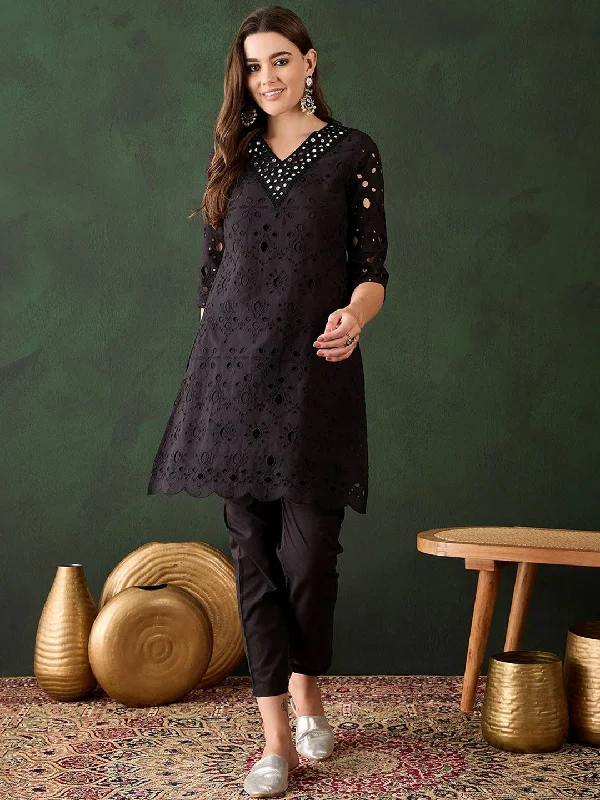 Sangria Embroidered Regular Mirror Work Pure Cotton Kurti With Trousers Trousers Yoga Stretchy Sangria Embroidered Regular Mirror Work Pure Cotton Kurti With Trousers Trousers Yoga Stretchy