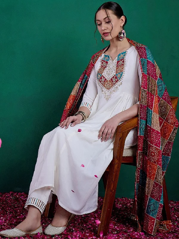 Sangria Floral Yoke Embroidered Straight Kurta & Trousers With Dupatta Trousers Hiking Durable Sangria Floral Yoke Embroidered Straight Kurta & Trousers With Dupatta Trousers Hiking Durable