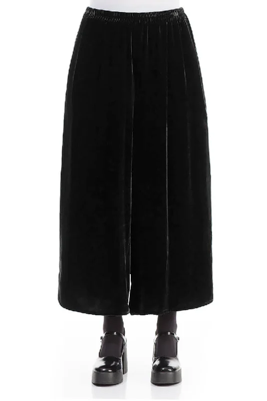 Wide Loose Black Silk Velvet Trousers Trousers Solid Black