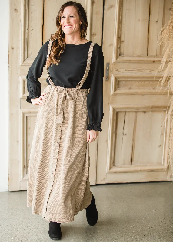 Tan Button Front Adjustable Jumper Dress - FINAL SALE Graphic Sweater Embroidered Appliqued Tan Button Front Adjustable Jumper Dress - FINAL SALE Graphic Sweater Embroidered Appliqued