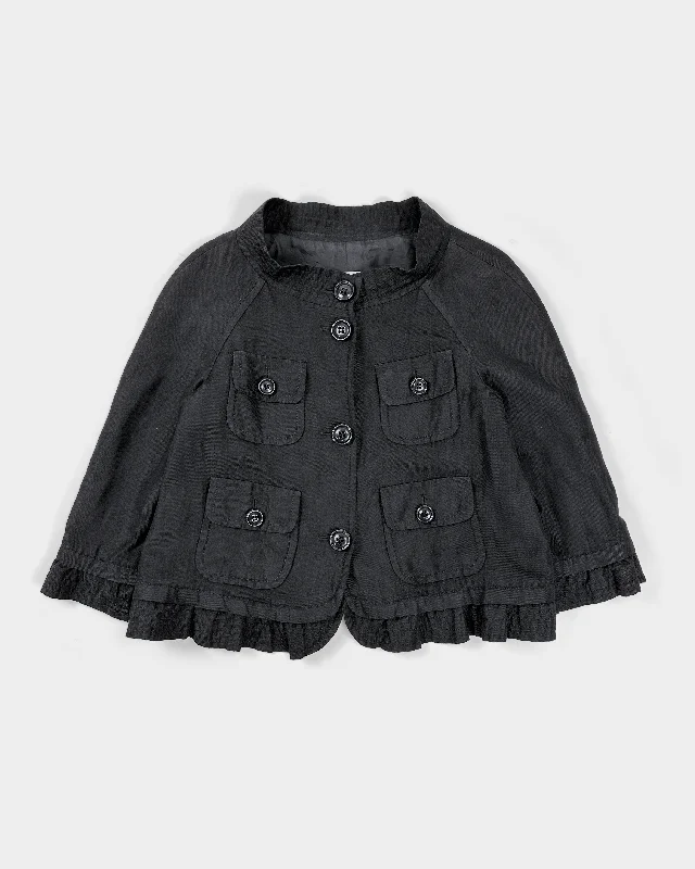 Moschino Wool + Linen Black Cropped Jacket 2000's Plaid Jacket Tartan Jacket Houndstooth Jacket