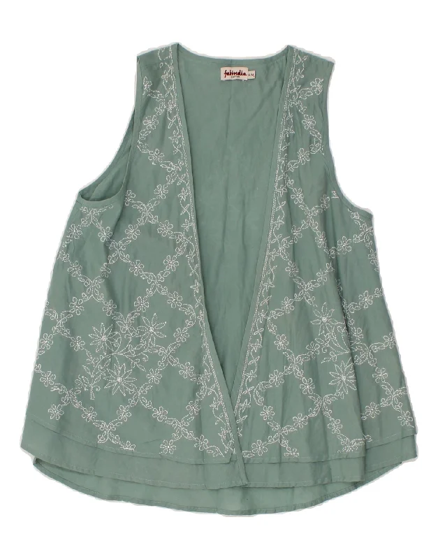 VINTAGE Womens Graphic Sleeveless Cardigan Top UK 10 Small Green Floral Glossy Satin Silk VINTAGE Womens Graphic Sleeveless Cardigan Top UK 10 Small Green Floral Glossy Satin Silk