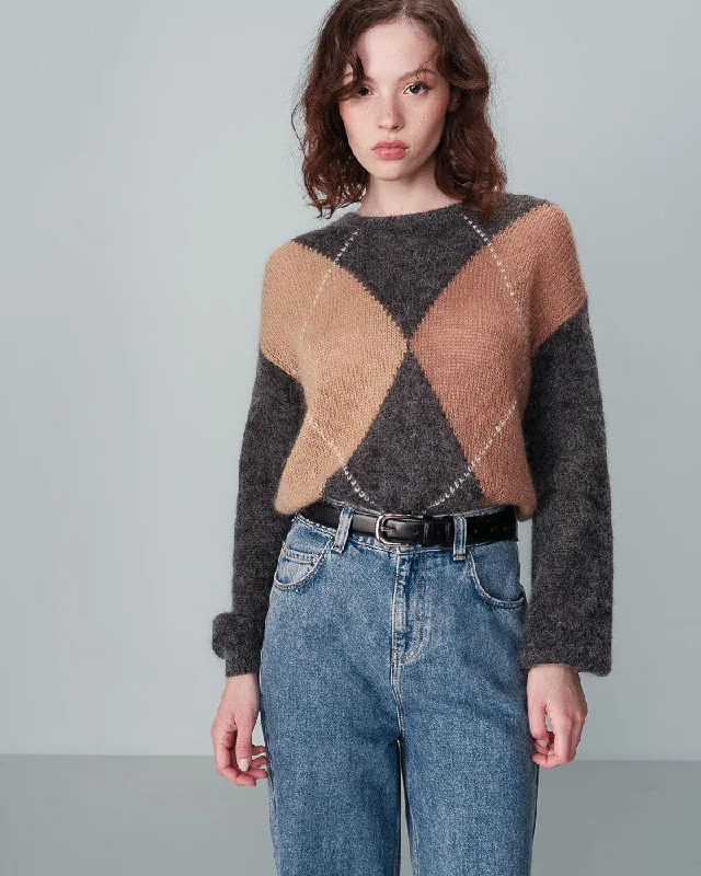 Nanse Diamond Wool Sweater Notch Collar Peter Pan Collar Cowl Neck