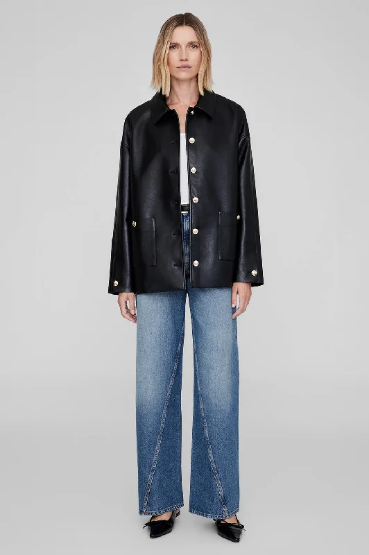 Luca Jacket - Black Recycled Leather Faux Fur Jacket Real Fur Jacket Shearling Jacket Luca Jacket - Black Recycled Leather Faux Fur Jacket Real Fur Jacket Shearling Jacket
